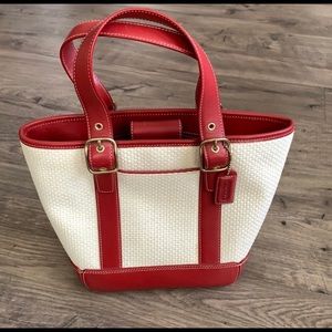 Coach handbag- cream straw with red leather